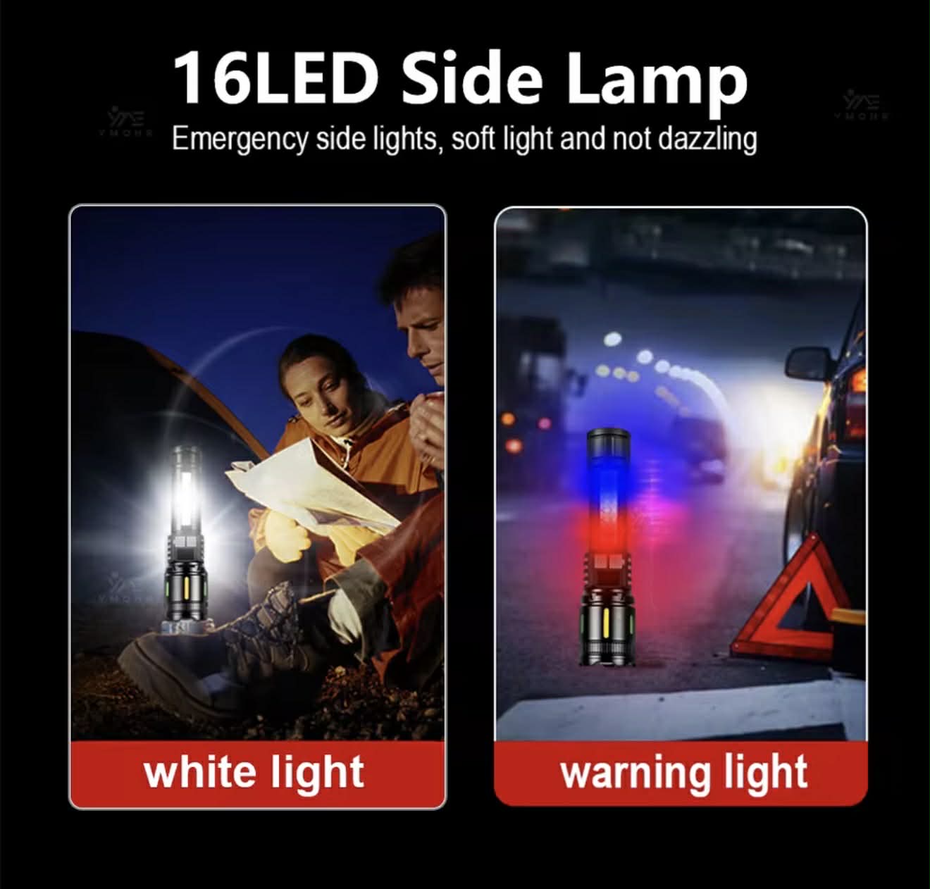 Handheld White Laser Wick Flashlight + 16*LED Side Light