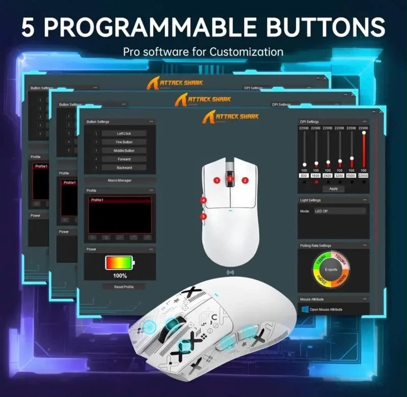ATTACK SHARK X11 Gaming Mouse W/Magnetic Charging Dock RGB LED