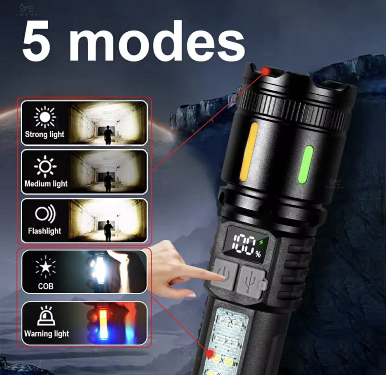 Handheld White Laser Wick Flashlight + 16*LED Side Light