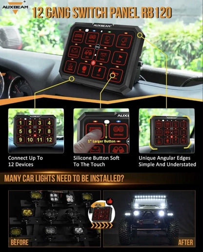 AUXBEAM 12 Gang Switch Panel W/RGB Backlight | RB120 | 12V - 24V