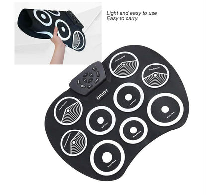 Electronic Roll Up Drum Kit: 9-Pad W/Foot Pedals & Drumsticks