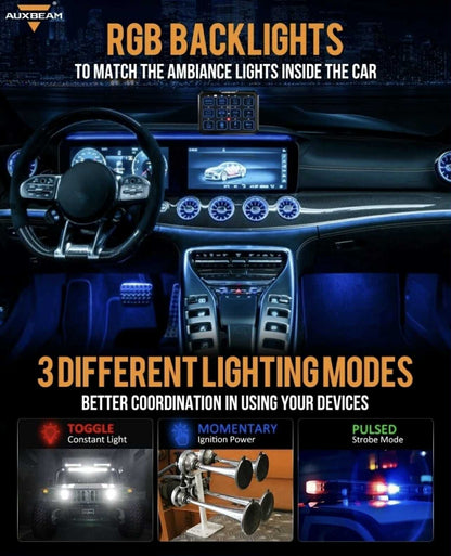 AUXBEAM 12 Gang Switch Panel W/RGB Backlight | RB120 | 12V - 24V