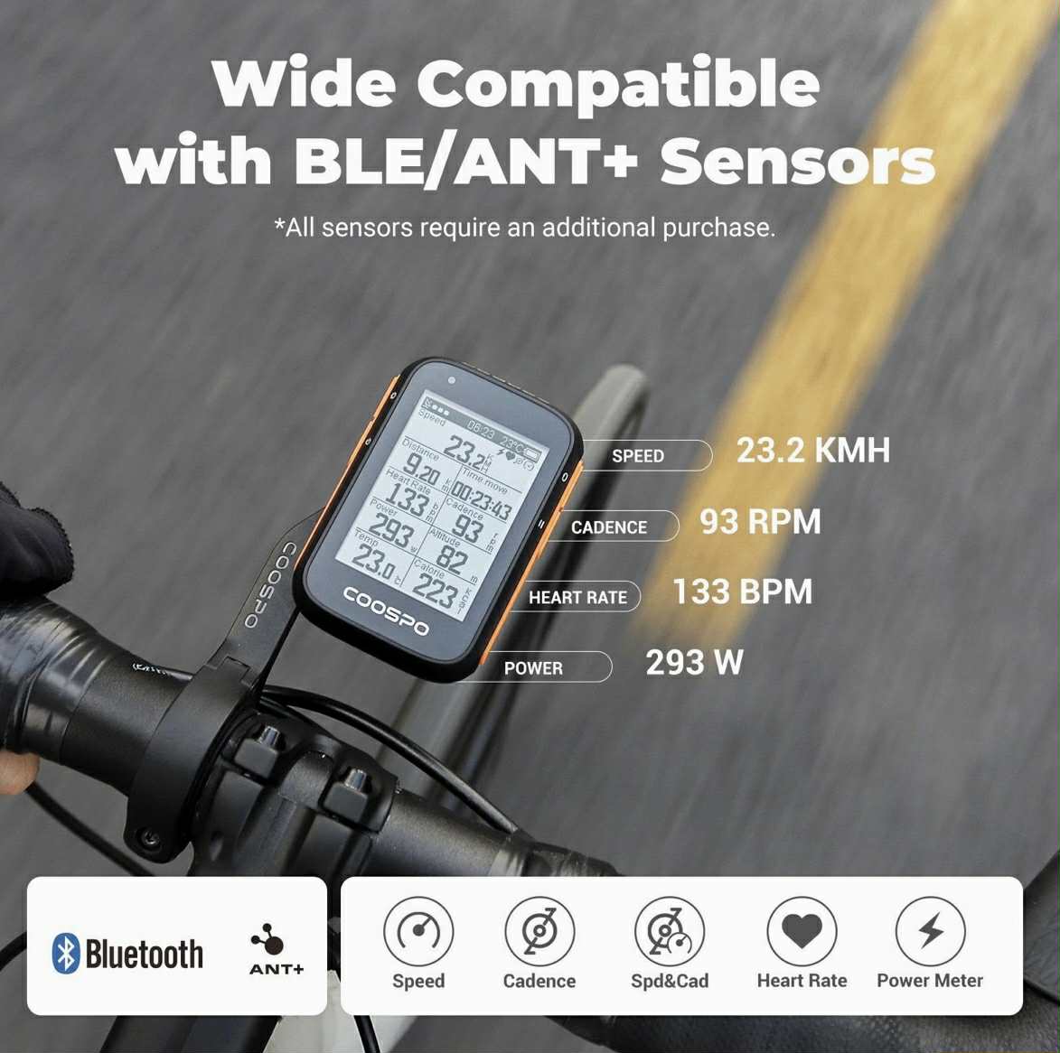 CooSpo GPS Cycling Computer Wireless Bike Speedometer | BC200