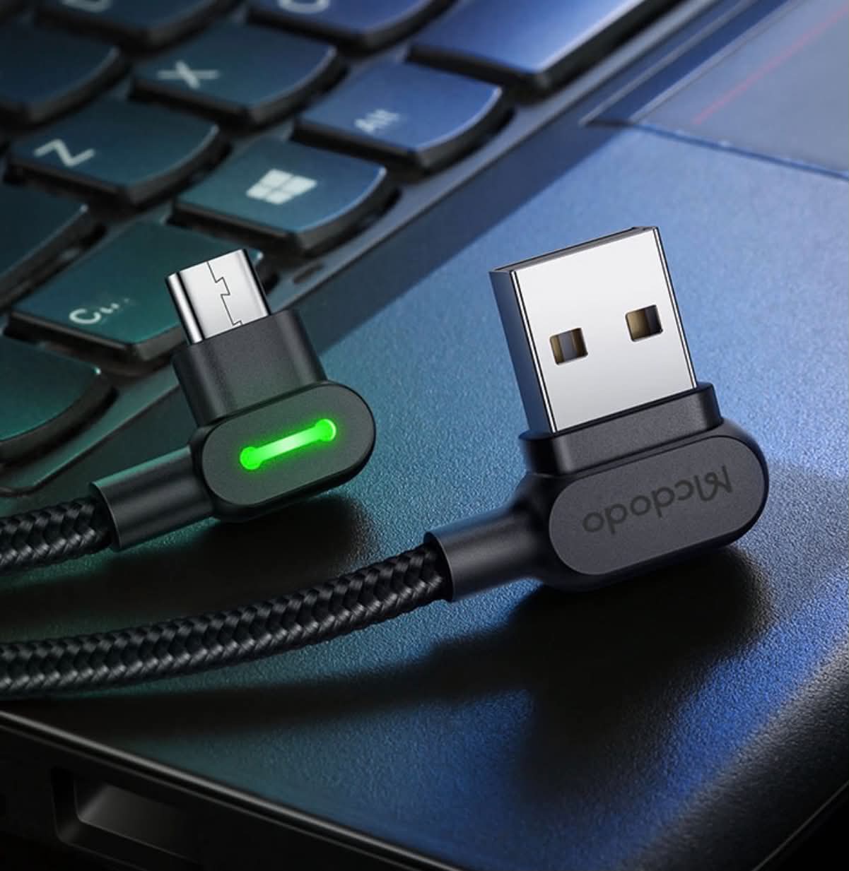 2PK Mcdodo CA-5772 USB A to Micro-USB 90° Charging & Data Transfer Cable W/Lights