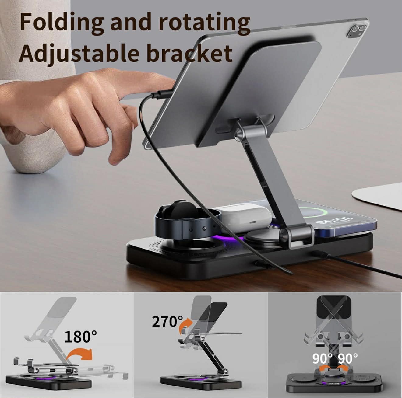 6-IN-1 Wireless Charger Dock Station W/Clock LED | Y21