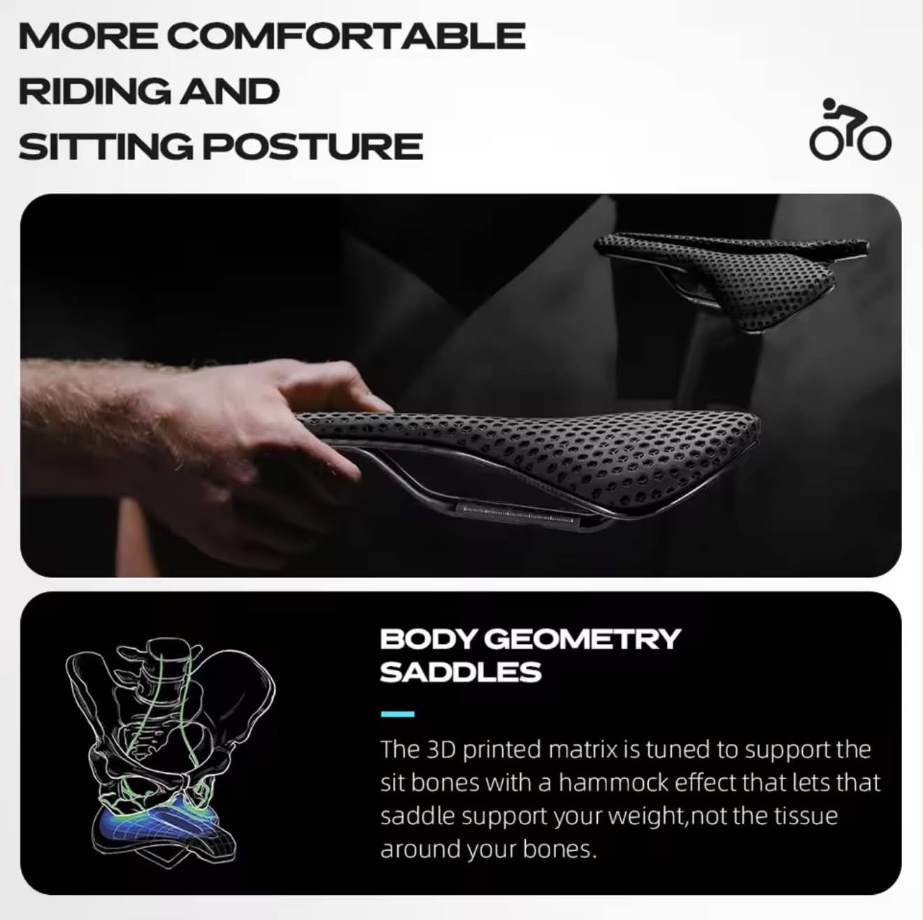 RYET Carbon PREMIUM 3D-Printed Honeycomb Bicycle Saddle | SD-T60-3D