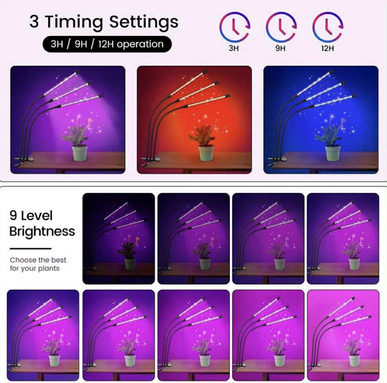 Plant Grow Light – LED Three-Head Clip Type Full-Spectrum USB