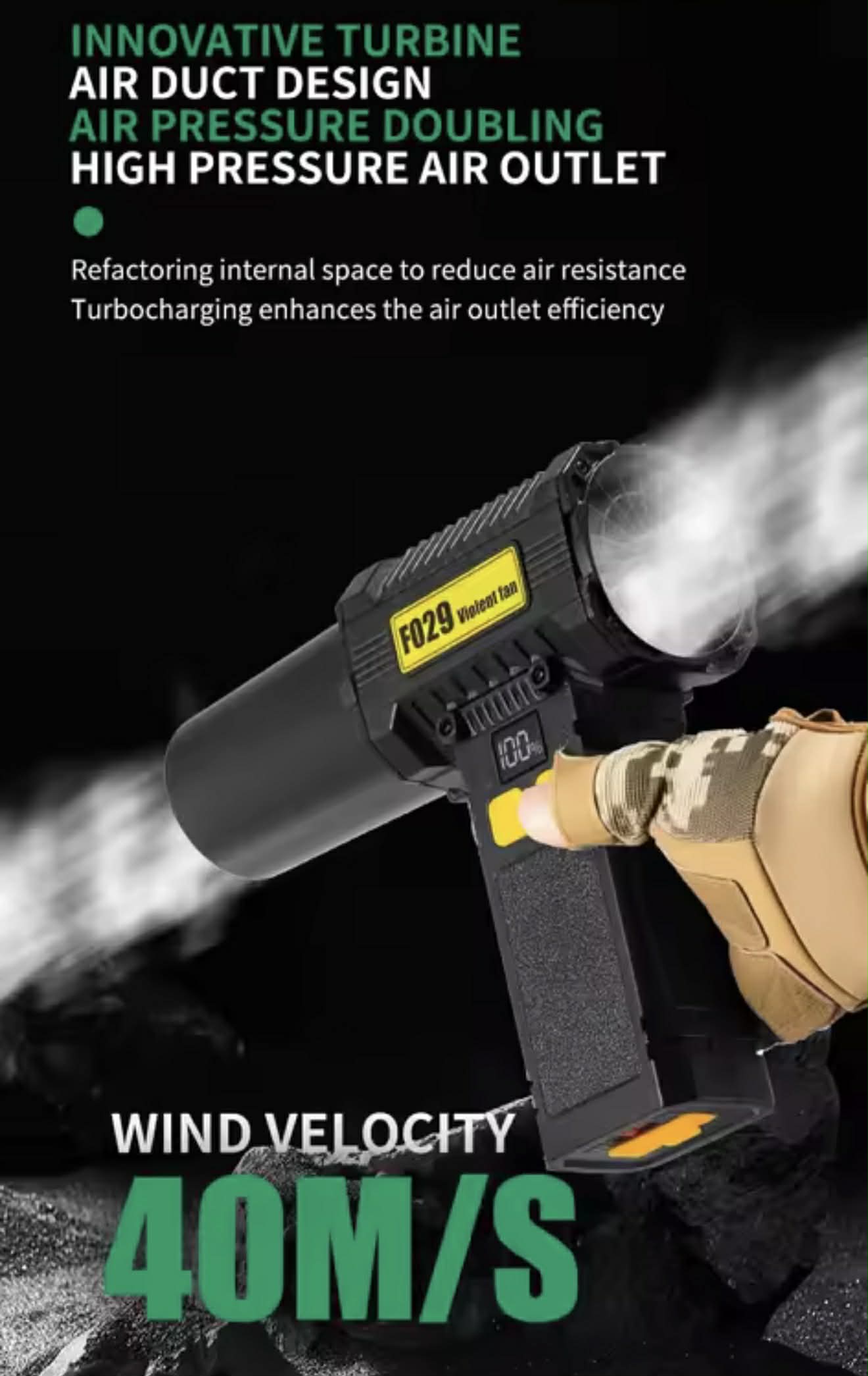 F029 Violent Fan Dual Blow-Suction W/Light+2*Attachments