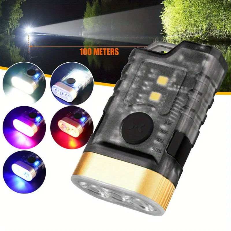 Mini Portable Key Light LED Flashlight TYPE C Rechargeable Camping Hiking Lantern High Power Luminous Flash Light Pocket Torch