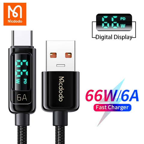 Mcdodo PD 66W USB To Type C 6A Fast Charging Cable For Huawei Xiaomi Samsung VIVO OPPO QC Flash Charge Digital Display Data Cord