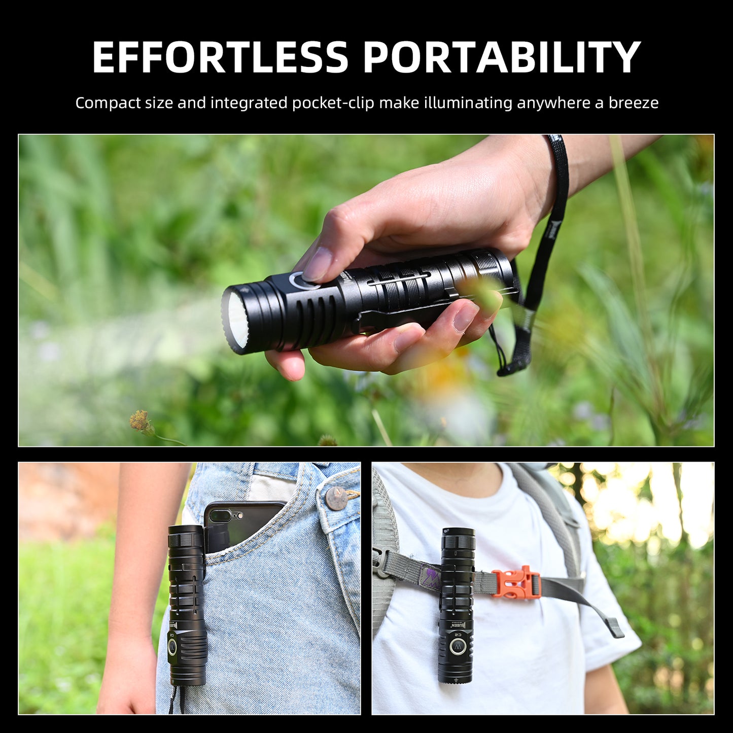 WUBEN C2 USB Rechargeable LED Flashlights with Power Bank 7 Modes 2000 High LM IP68 Waterproof Flashlight