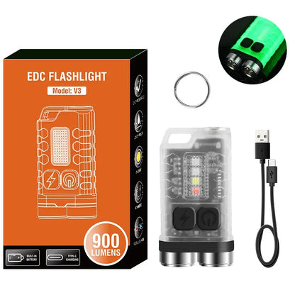 Mini Portable Key Light LED Flashlight TYPE C Rechargeable Camping Hiking Lantern High Power Luminous Flash Light Pocket Torch