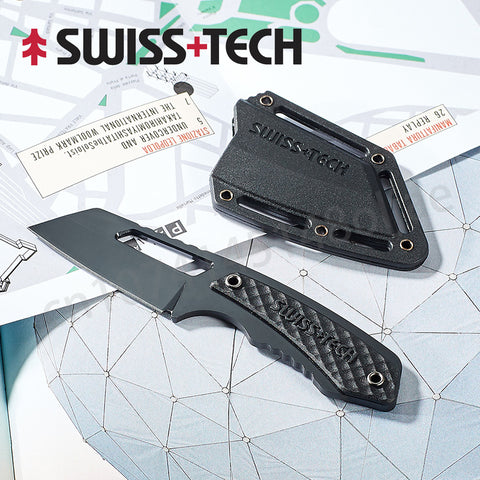 SwissTech Outdoor Knife Straight Knife Portable EDC Knife With K Sheath And Steel Ball Chain