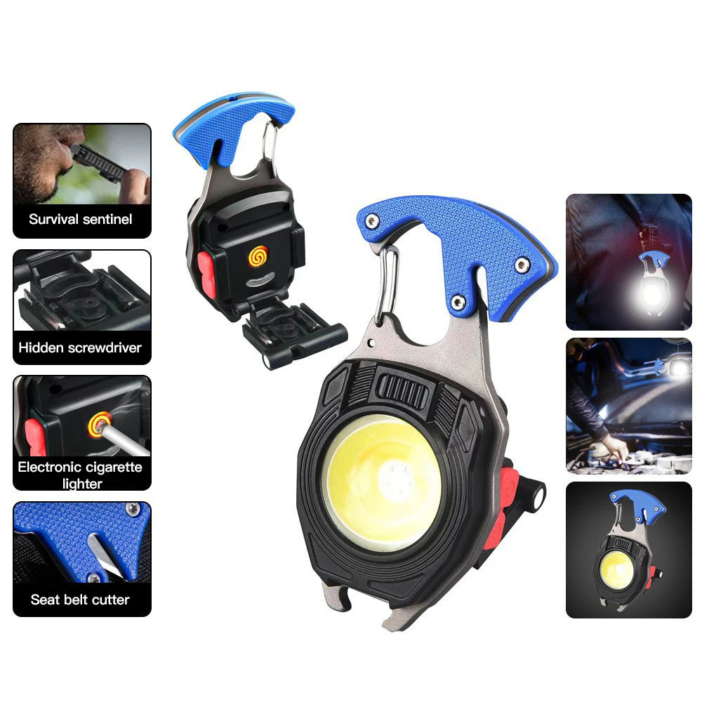 Mutifuction Portable keychain light LED Flashlight COB Emergency Lamp For Cigarette lighter Corkscrew Outdoor Camping Work Light
