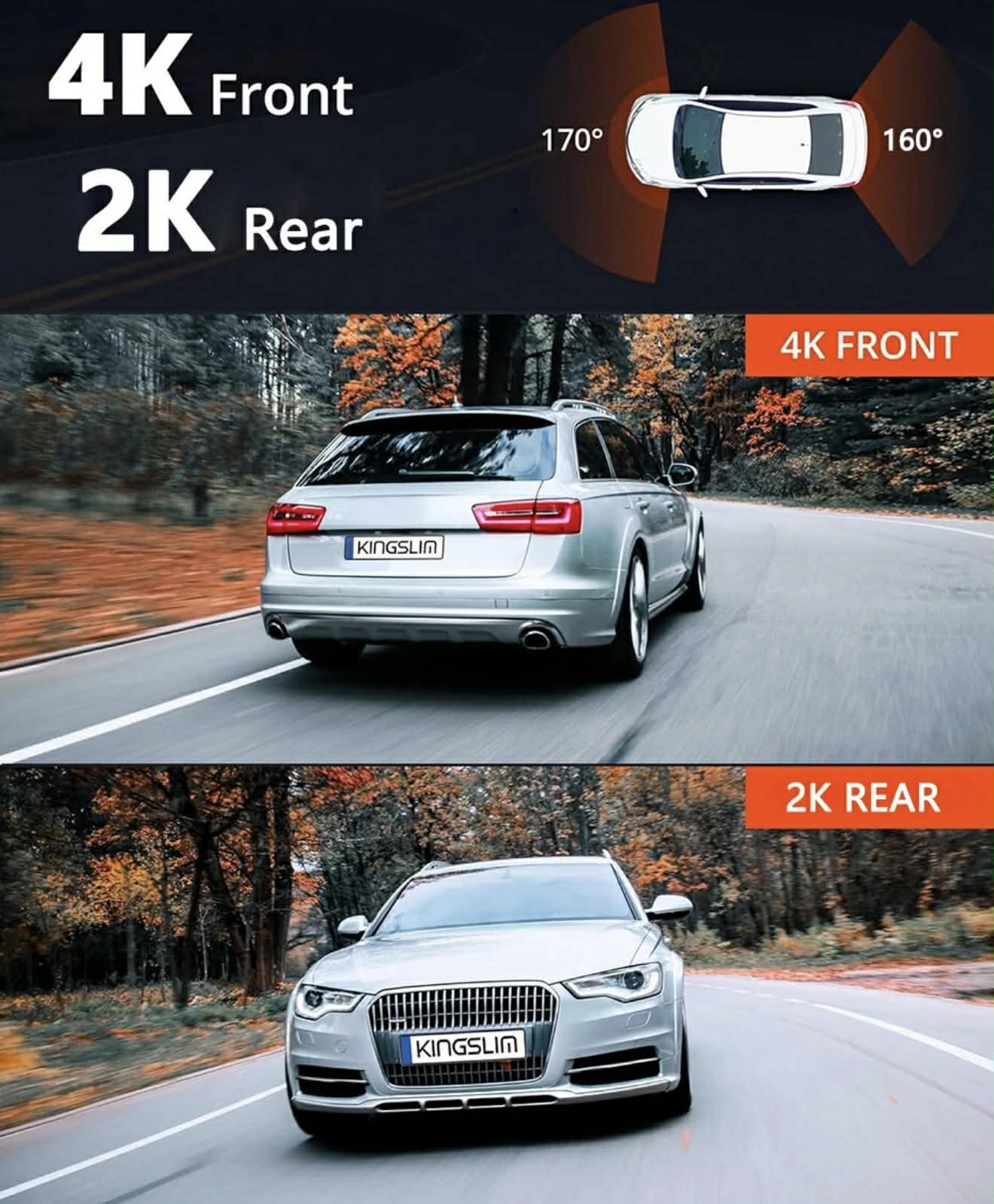 4K UHD 3” Dash Cam Front &amp; Rear Car DVR WIFI W/APP