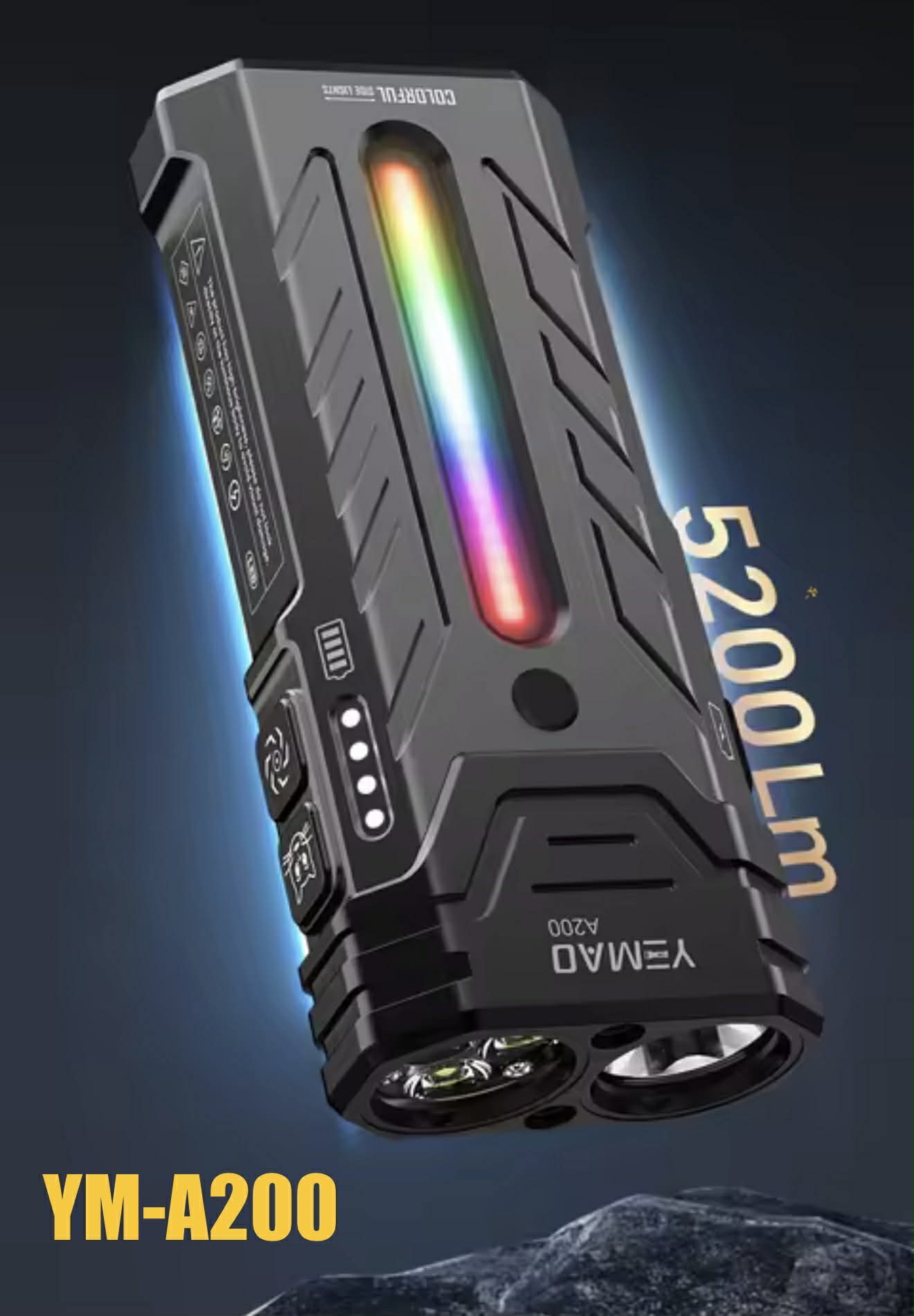 YEMAO A200 Powerful Long-Range EDC Flashlight W/Atmosphere Light, Magnet & Clip