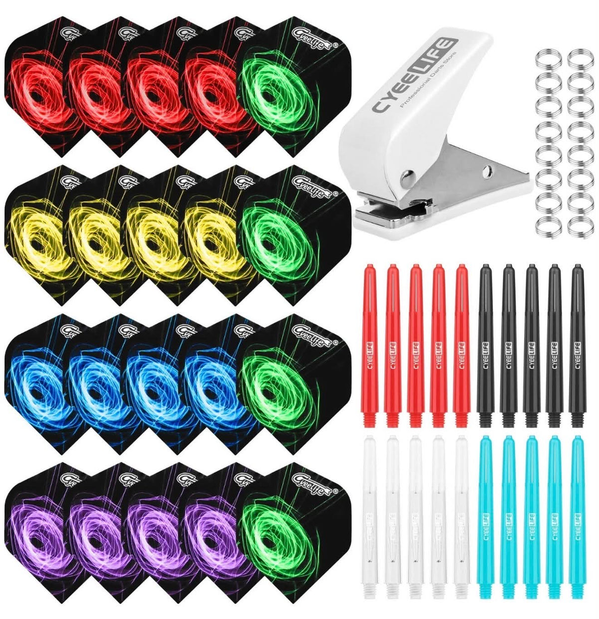 CyeeLife Dart Flights Puncher Kit | Hole Punch+Spring+Shafts+Flights