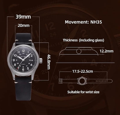BALTANY S2049 Automatic 39mm Calendar Field Watch