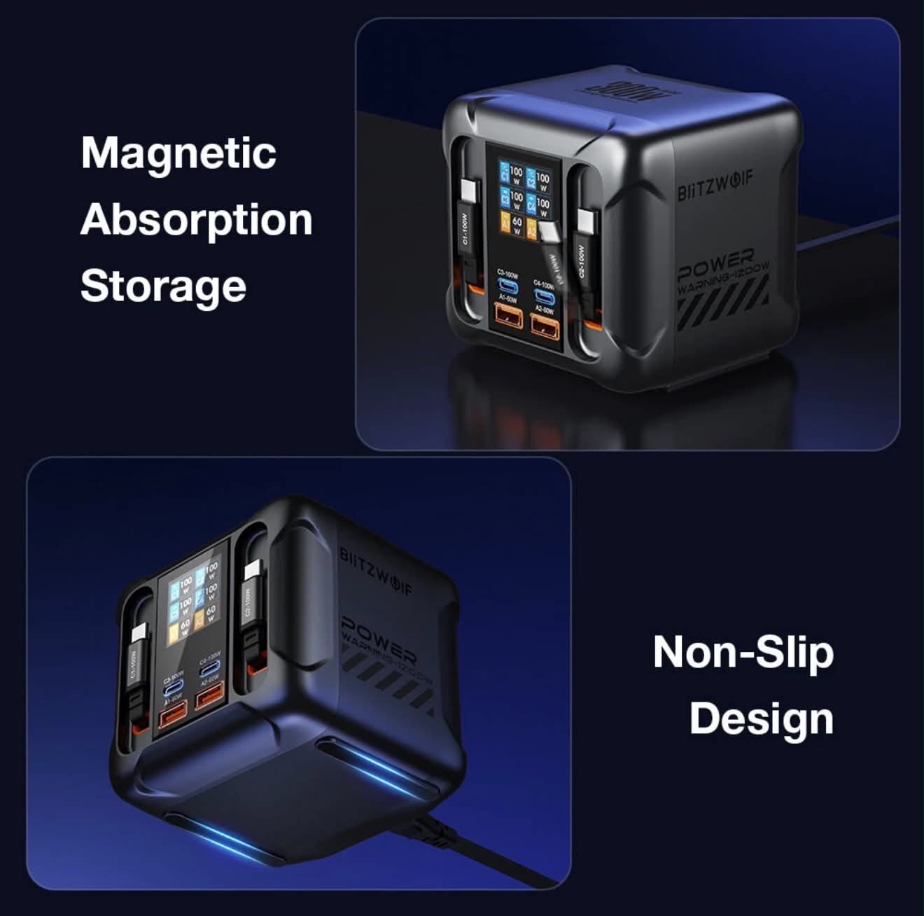 300W GaN USB Desktop Charger Station W/Retractable Cable