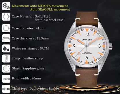 CORGEUT 6010A Japanese Mechanical Automatic Watch - 41mm