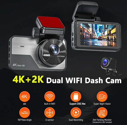 4K UHD 3” Dash Cam Front &amp; Rear Car DVR WIFI W/APP