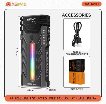 YEMAO A200 Powerful Long-Range EDC Flashlight W/Atmosphere Light, Magnet & Clip