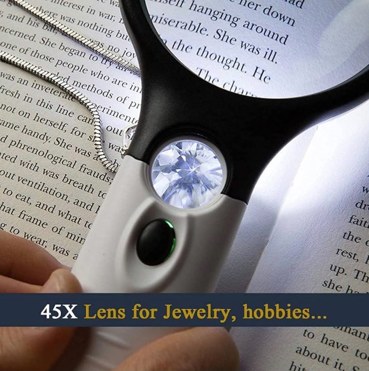 Handheld Magnifying Glass Dual Lens 3X & 45X W/3 LED Lights
