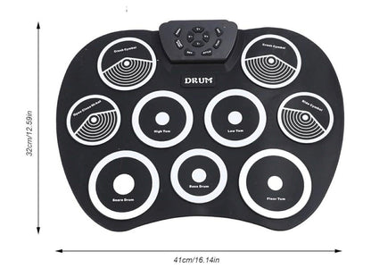 Electronic Roll Up Drum Kit: 9-Pad W/Foot Pedals & Drumsticks