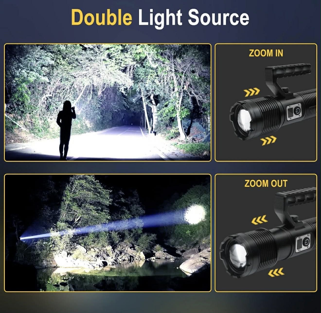 Dual Head LED Searchlight Zoomable W/Detachable Handle