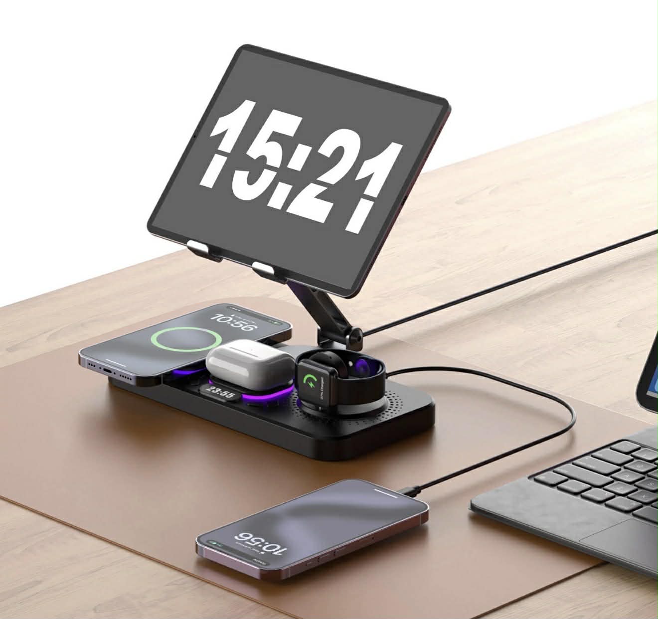 6-IN-1 Wireless Charger Dock Station W/Clock LED | Y21