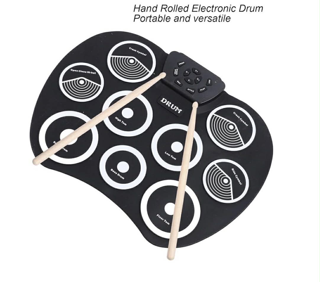 Electronic Roll Up Drum Kit: 9-Pad W/Foot Pedals & Drumsticks