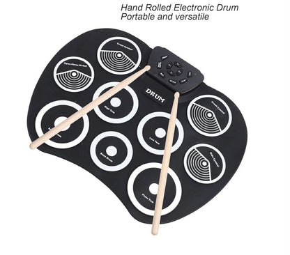 Electronic Roll Up Drum Kit: 9-Pad W/Foot Pedals & Drumsticks