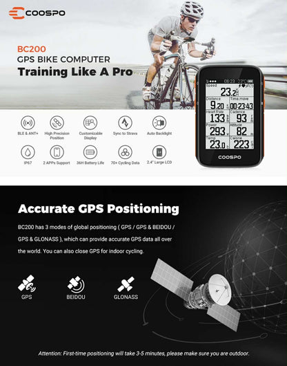 CooSpo GPS Cycling Computer Wireless Bike Speedometer | BC200