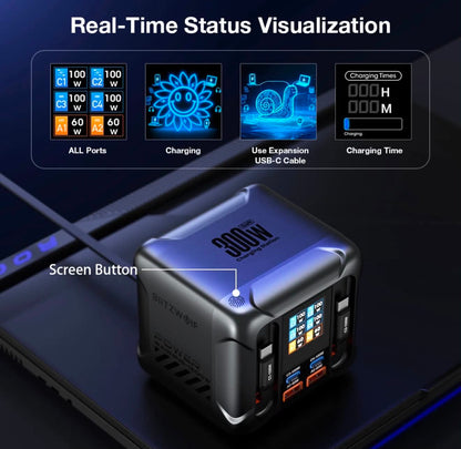 300W GaN USB Desktop Charger Station W/Retractable Cable