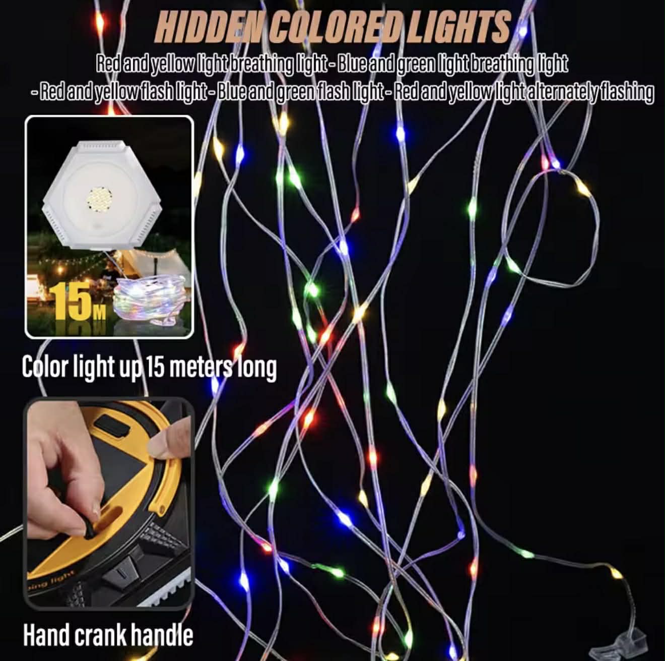 Camping Light + RGB Atmosphere String Light Solar W/Remote | D86-2