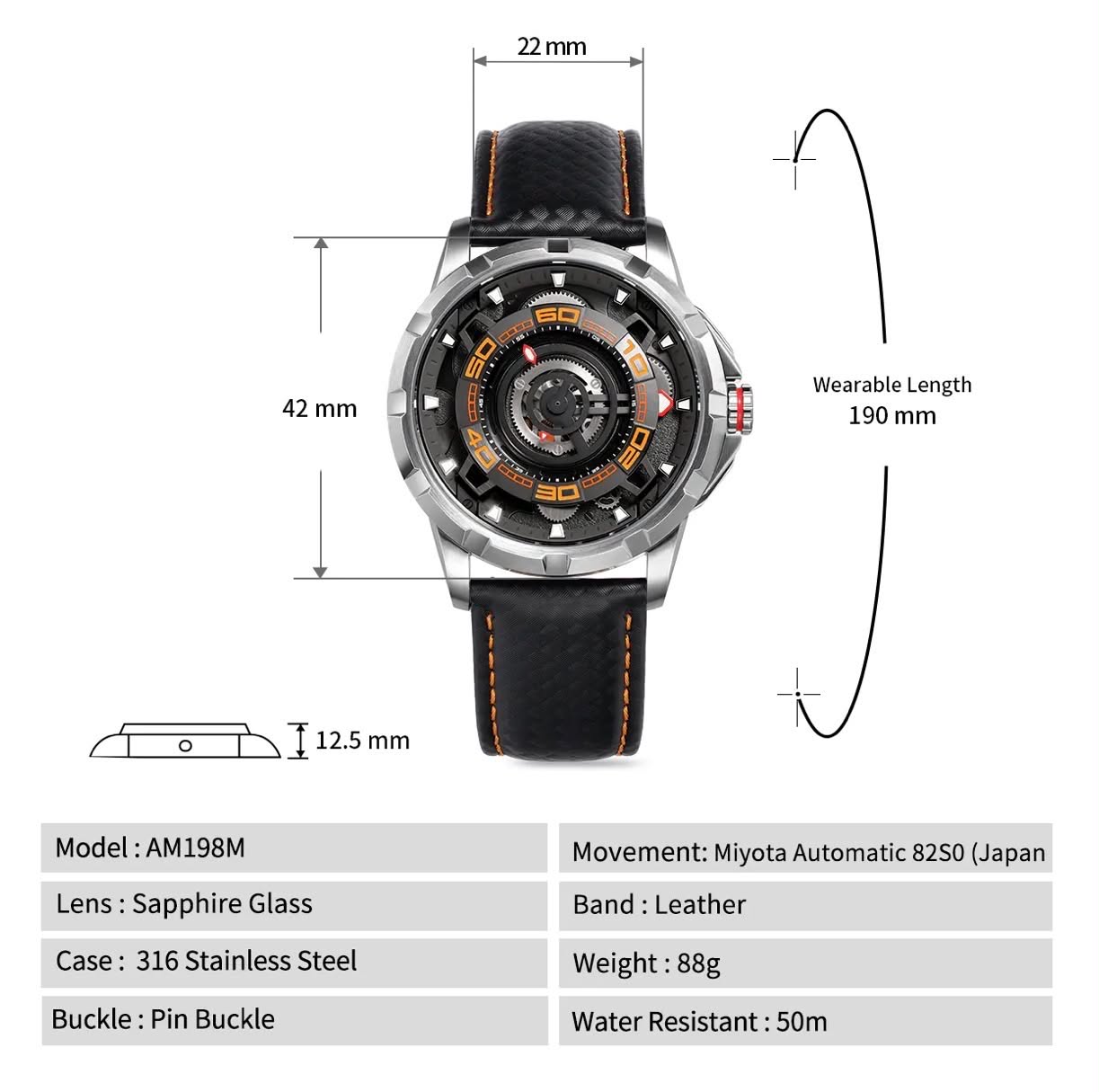 BERNY AM198M Automatic Skeleton Men’s Watch
