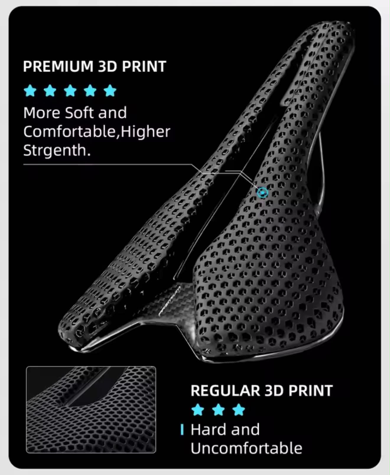 RYET Carbon PREMIUM 3D-Printed Honeycomb Bicycle Saddle | SD-T60-3D