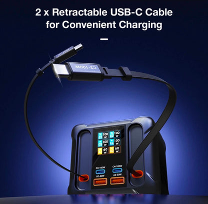 300W GaN USB Desktop Charger Station W/Retractable Cable