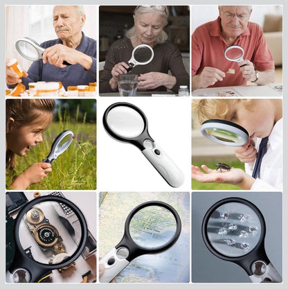 Handheld Magnifying Glass Dual Lens 3X & 45X W/3 LED Lights