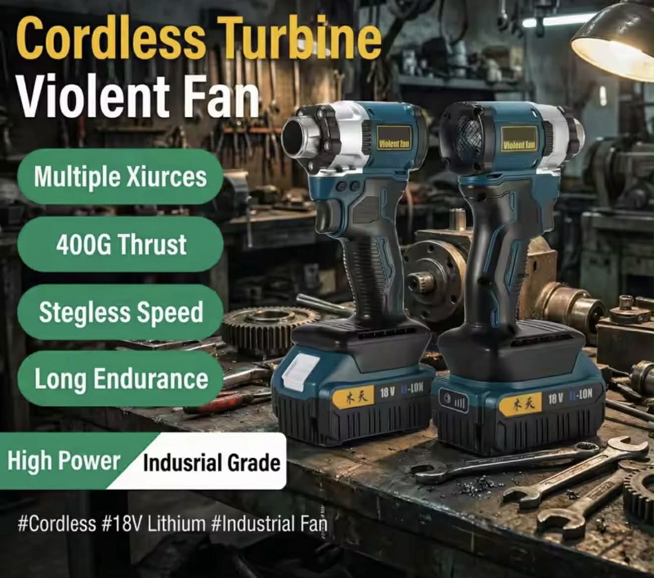 F046 Violent Fan Handheld Blower W/18V Battery Pack | Makita Battery Compatible