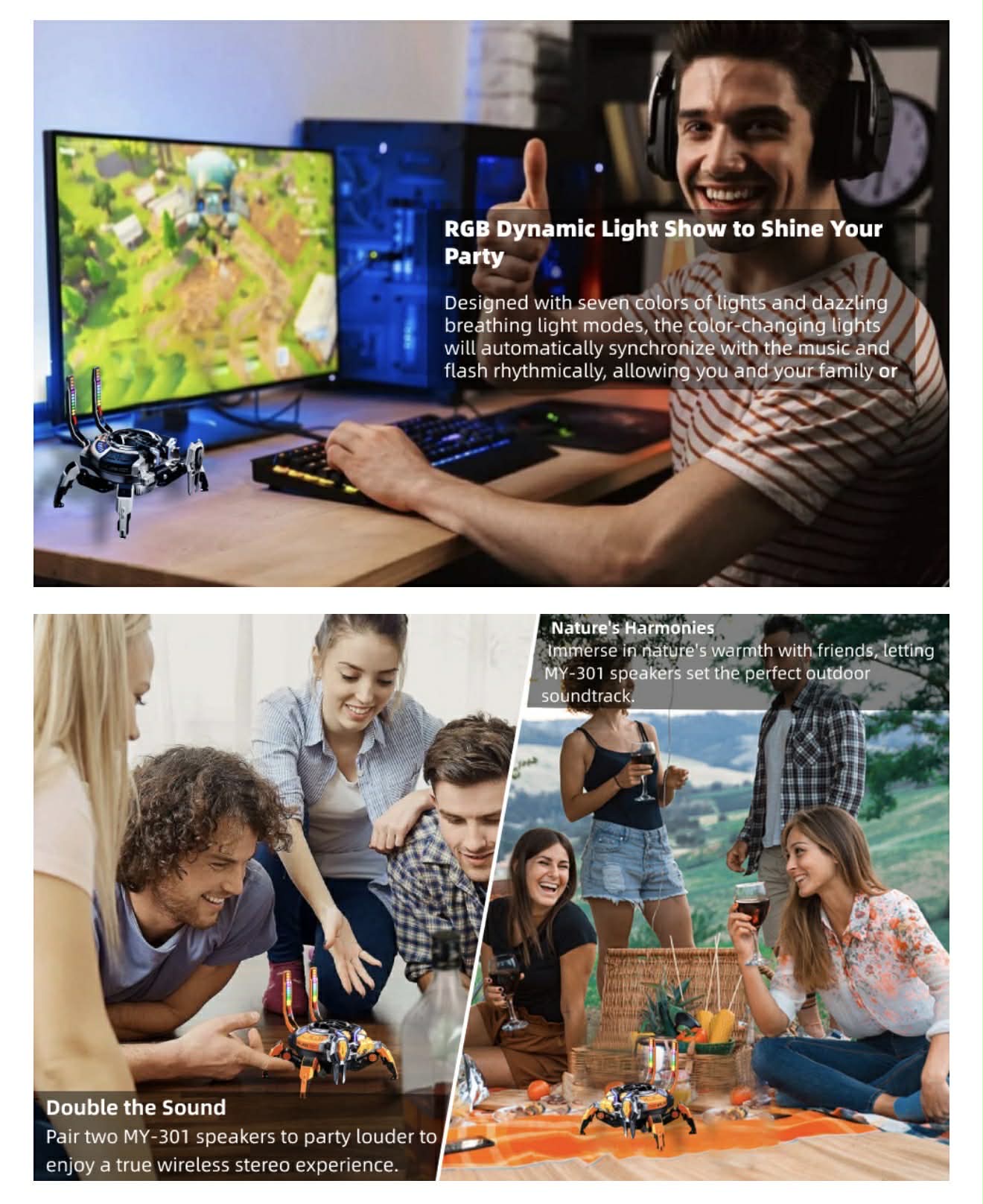 MY-301 Mechanical Crab TWS Wireless BT Speaker | Grey