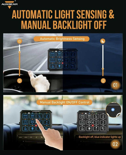 AUXBEAM 12 Gang Switch Panel W/RGB Backlight | RB120 | 12V - 24V