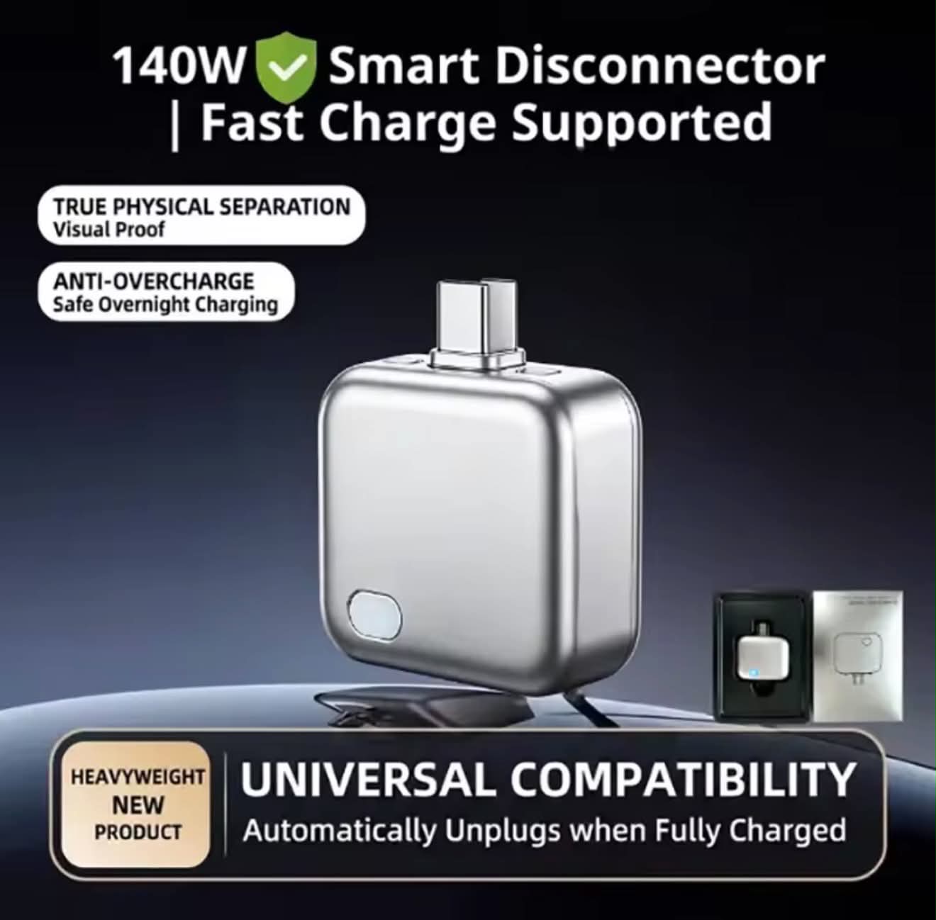 Full Charge Separator USB-C AI Smart Auto Power-Off Disconnect 140W