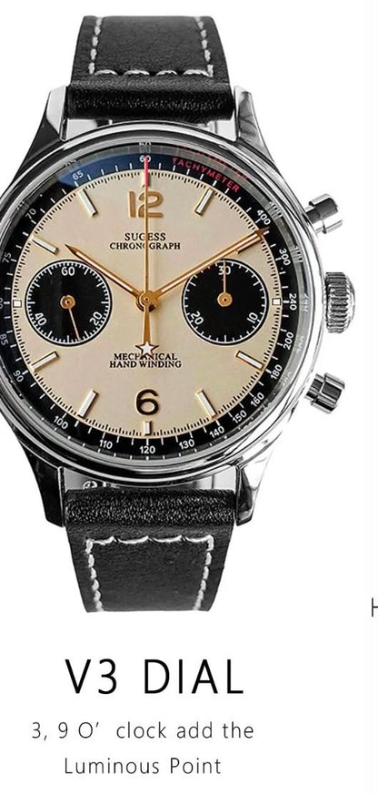 SUGESS 38mm Panda Chrono Heritage Mechanical Watch Hand Winding