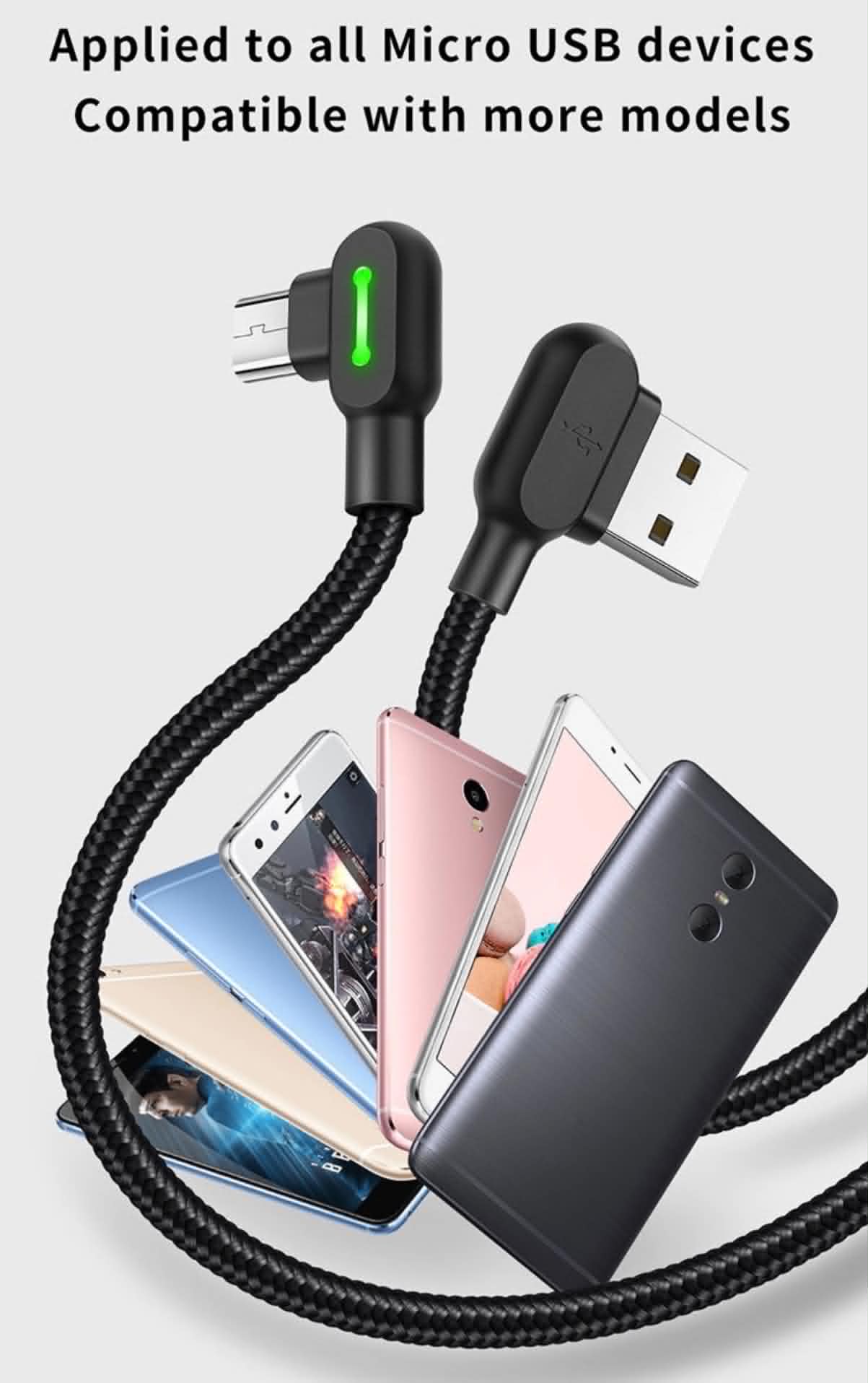 2PK Mcdodo CA-5772 USB A to Micro-USB 90° Charging & Data Transfer Cable W/Lights