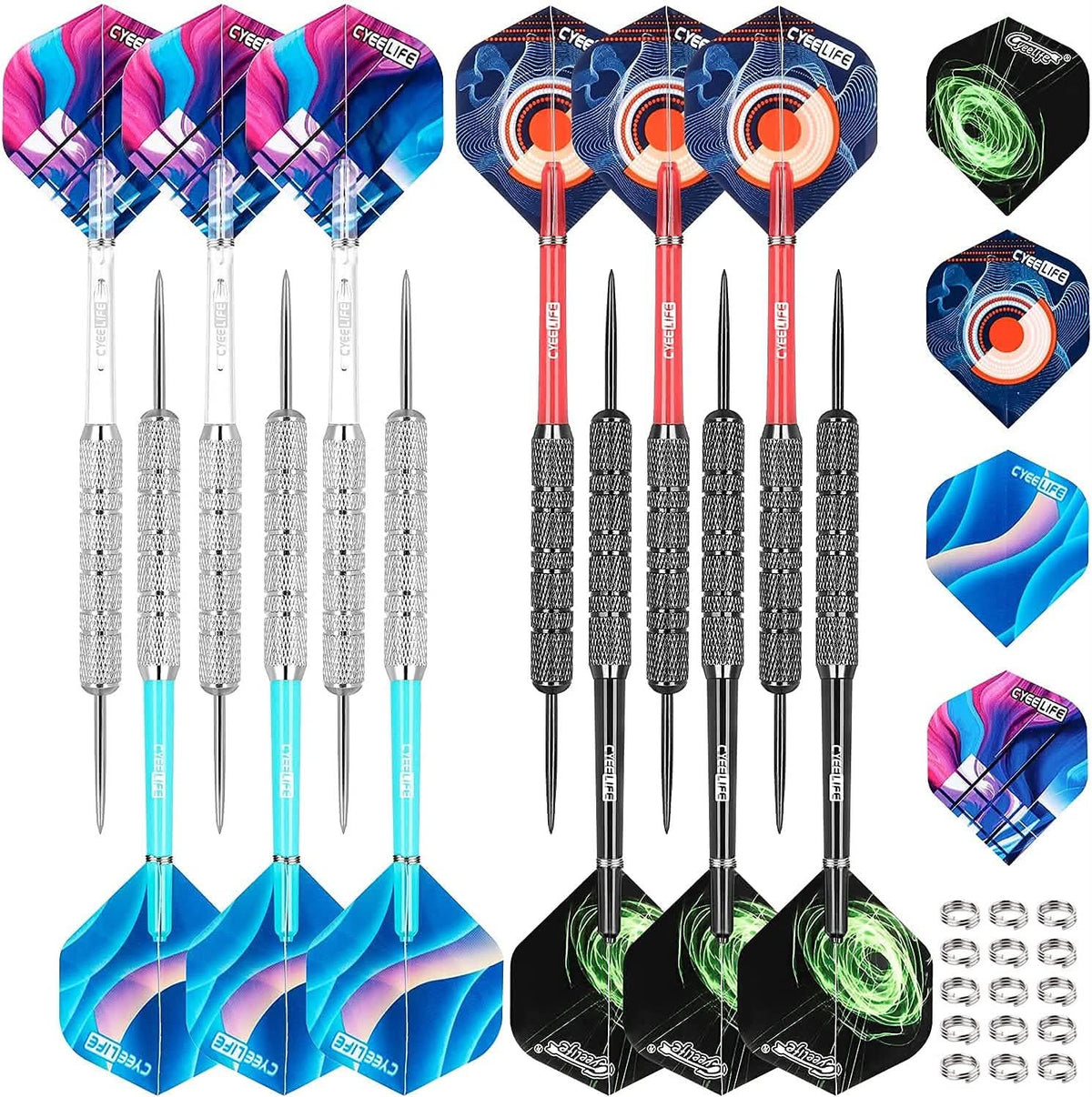 CYEELIFE 12pcs Steel Tip Darts 20g W/PVC Shafts | 4 Colours