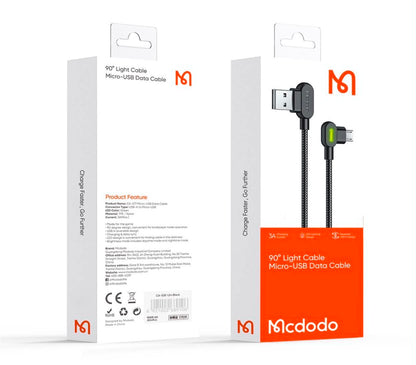 2PK Mcdodo CA-5772 USB A to Micro-USB 90° Charging & Data Transfer Cable W/Lights