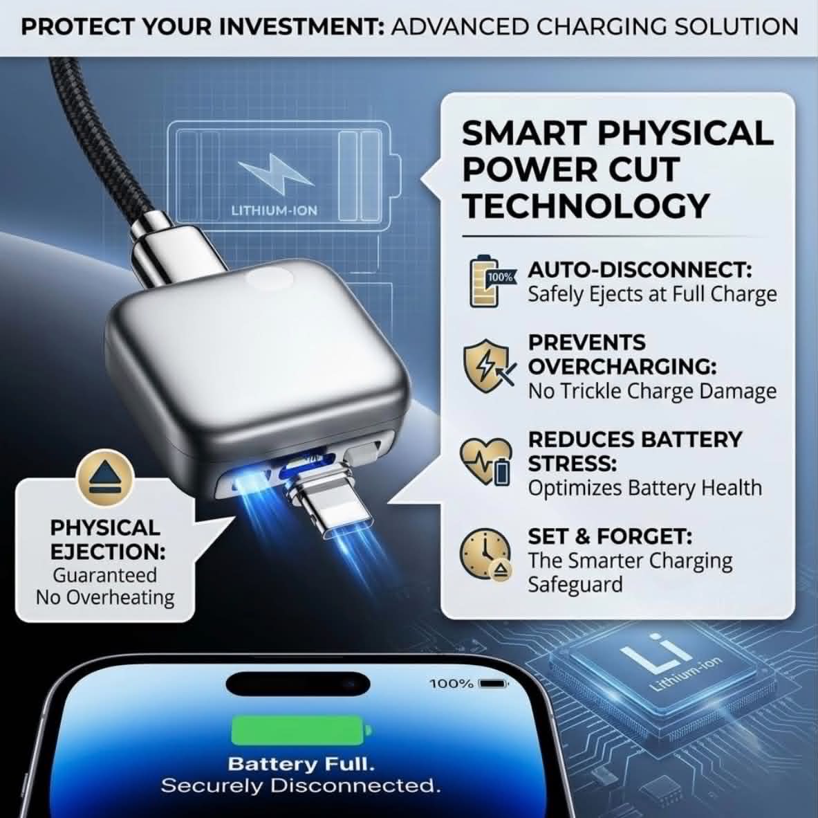 Full Charge Separator USB-C AI Smart Auto Power-Off Disconnect 140W