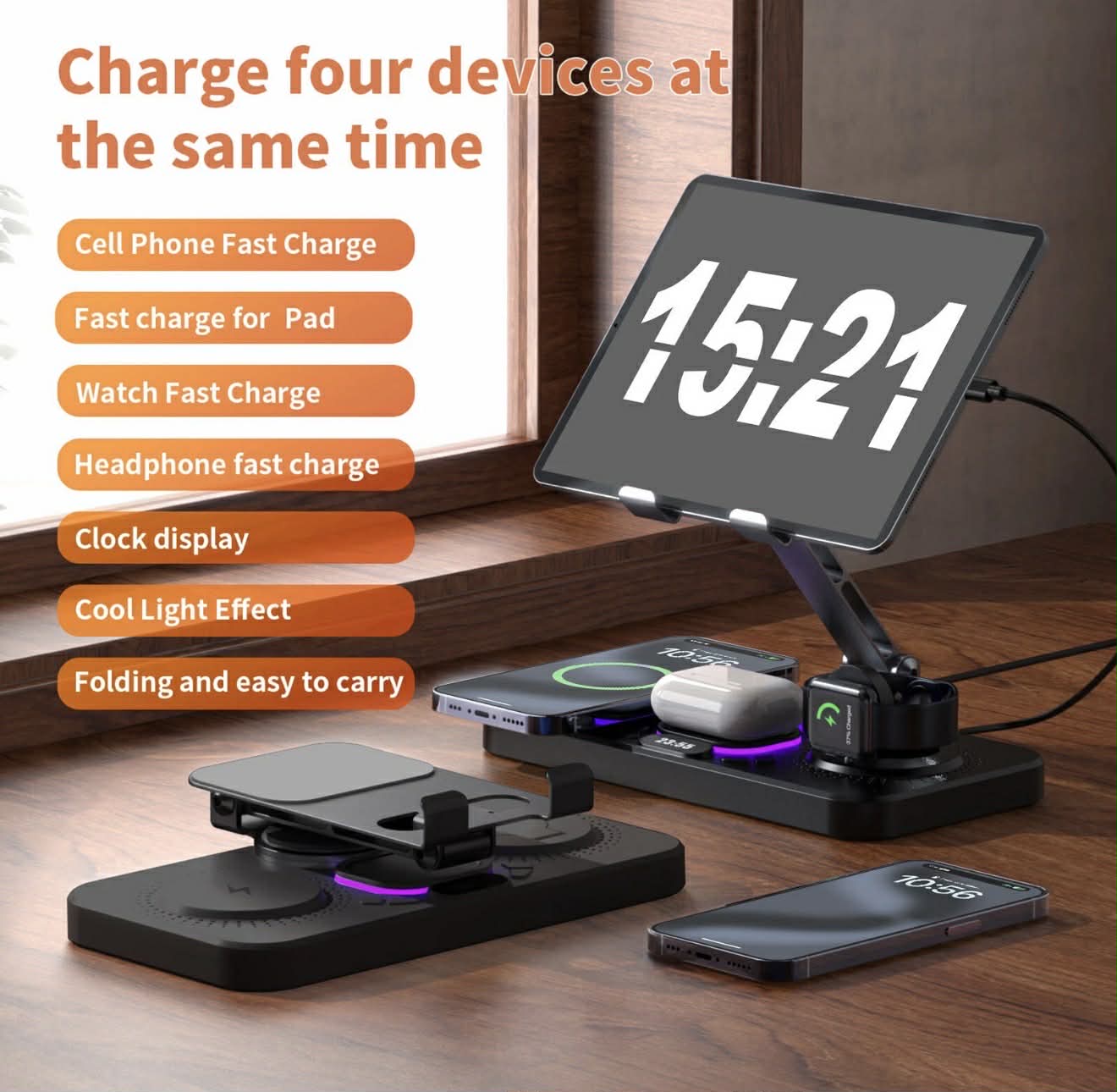 6-IN-1 Wireless Charger Dock Station W/Clock LED | Y21