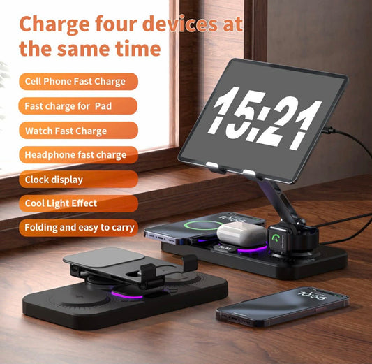 6-IN-1 Wireless Charger Dock Station W/Clock LED | Y21